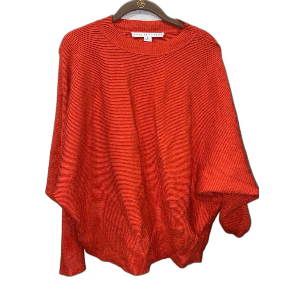 HYFVE Ribbed Batwing Oversized Sweater Women’s L Red Textured Knit Holiday Cozy